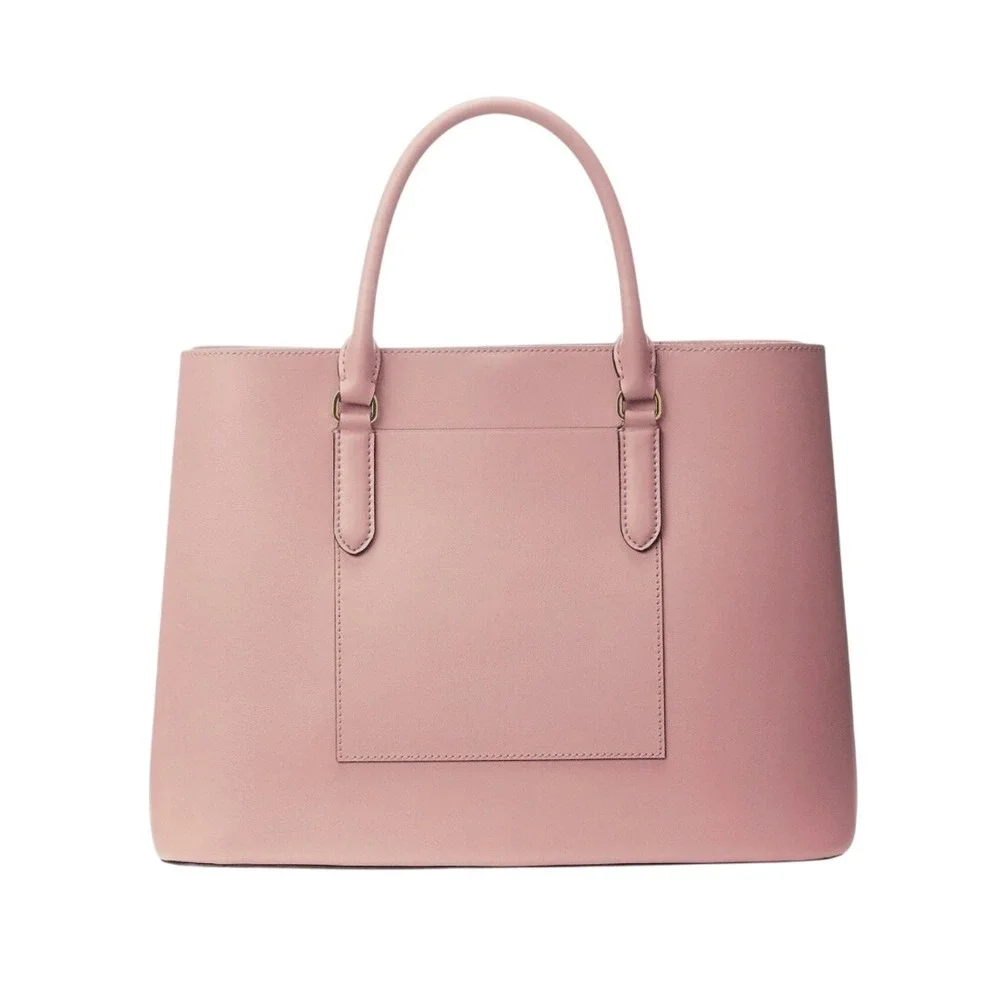 LRL RALPH LAUREN Large Leather Marcy Satchel Tote Bag SPRING ROSE PINK Near Mint